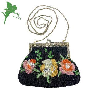 VINTAGE Christina Seed Bead Vintage Bag With Chain Strap and Attached Mirror